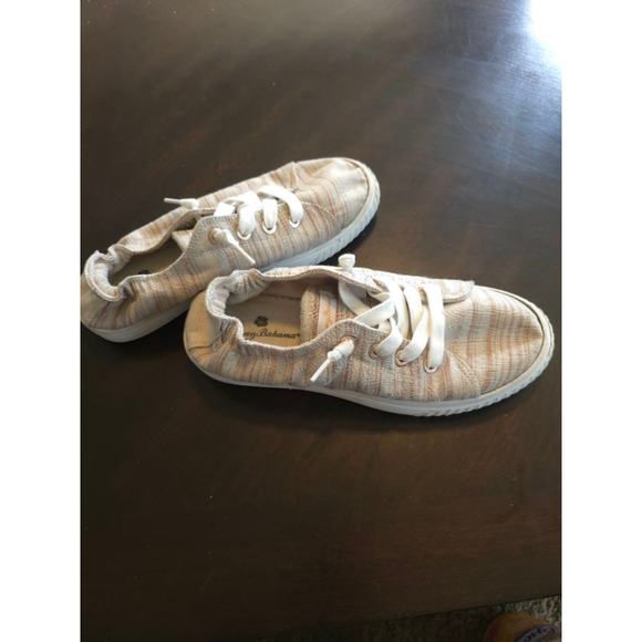 Tommy Bahama Shoes - Women's Tommy Bahama Boat Shoe Sneakers Size 9 Beige Brown Ivory Striped Coastal